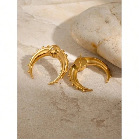 Bold Gold Crescent Hoop Earrings – Stainless Steel - Picture 5 of 14